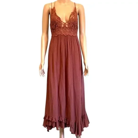 Free People One medium Adella crochet lace maxi slip dress D2 3101 - Picture 2 of 10